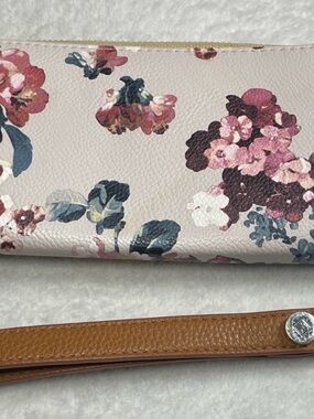 Jewell Floral Print Wallet Clutch in Light Pink with Brown Strap